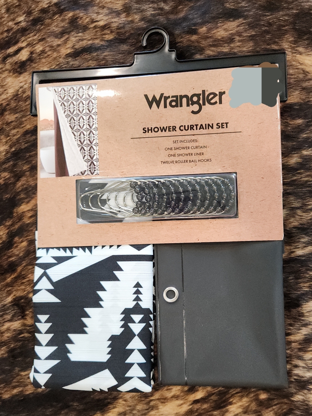 Wrangler Black and White Geometric Shower Curtain Set